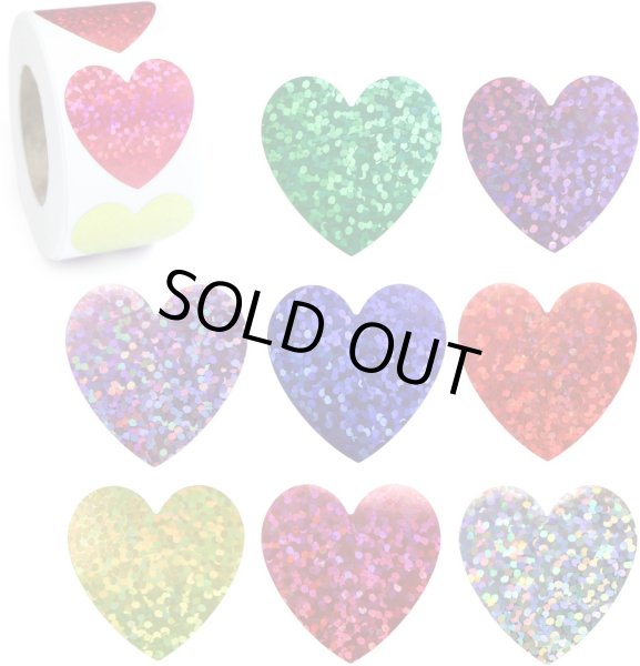画像1: ホログラムロールシール カラフル ミックス ハート ギフトシール ラッピング デコレーション 約500枚入りx〔1セット〕 シールサイズ約25×25mm 大容量 きらきらぷんぷん丸 HRS-005 (1)