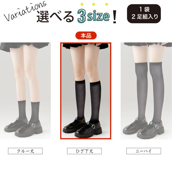 画像7: タイツ ひざ下 レディース【2足組】 黒 ブラック 同色 セット 靴下 ソックス 透け感 通勤 通学 無地 伸縮 きらきらぷんぷん丸 SCKS-008 (7)