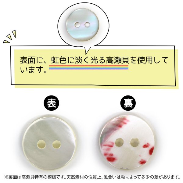 画像4: シェルボタン 貝ボタン 貝製 片面 高瀬貝 シャツ ボタン 二つ穴ボタン 白 ホワイト 8個入り 【12.5mm】 きらきらぷんぷん丸 B-517 (4)