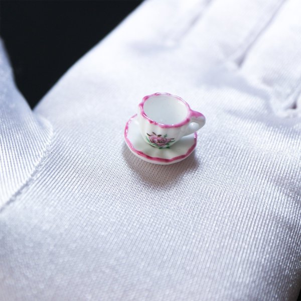 画像5: 【アウトレット】ミニチュア 1/12スケール 陶器 ティーセット 食器 カップ ソーサー 15点セット ドールハウス 小物 ピンク・バラ柄 きらきらぷんぷん丸 MN-005 (5)