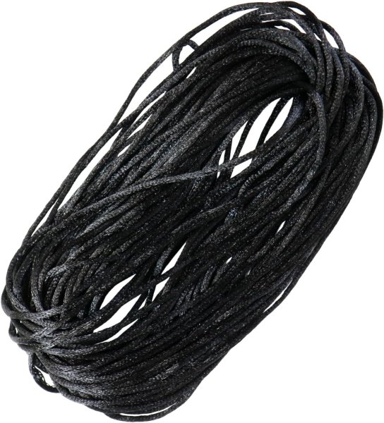 画像1: サテンコード ポリエステル 紐 中国結び【ブラック】黒 ロープ ツヤあり 光沢 飾り チャイナ 手芸 裁縫 ハンドメイド きらきらぷんぷん丸 WS-012 (1)