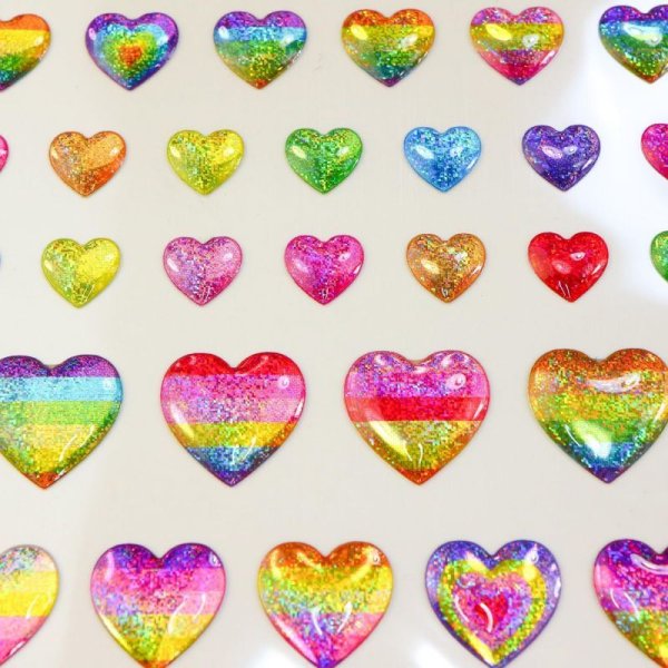 画像5: ご褒美シール 3D ハート レインボー ラメ 立体 キラキラ デコレーション 〔1シート〕117枚入 きらきらぷんぷん丸 3D-019 (5)