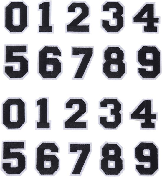 画像1: アイロンワッペン 数字 【ブラック】 黒 0~9 各2枚入り 刺繍 アップリケ ナンバー 番号 おしゃれ 推し活 手芸 DIY きらきらぷんぷん丸 APK-001 (1)