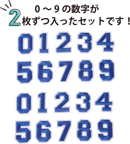 画像3: アイロンワッペン 数字 【ブルー】 青 0~9 各2枚入り 刺繍 アップリケ ナンバー 番号 おしゃれ 推し活 手芸 DIY きらきらぷんぷん丸 APK-002 (3)