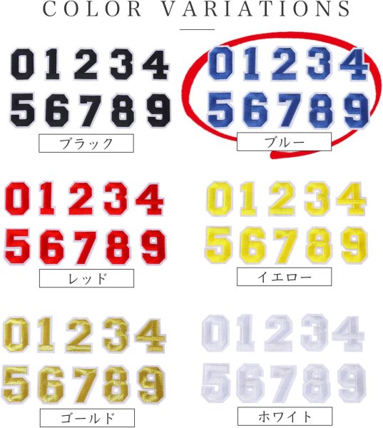 画像6: アイロンワッペン 数字 【ブルー】 青 0~9 各2枚入り 刺繍 アップリケ ナンバー 番号 おしゃれ 推し活 手芸 DIY きらきらぷんぷん丸 APK-002 (6)