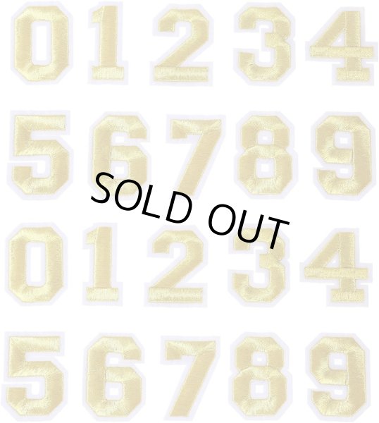 画像1: アイロンワッペン 数字 【ゴールド】 金 0~9 各2枚入り 刺繍 アップリケ ナンバー 番号 おしゃれ 推し活 手芸 DIY きらきらぷんぷん丸 APK-005 (1)