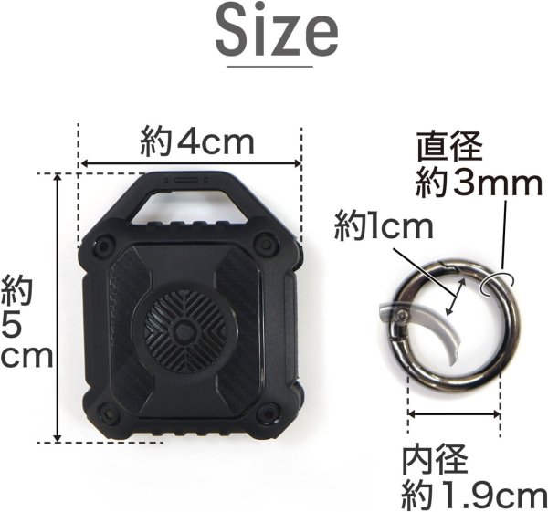 画像4: AirTag用 ケース 防水 【ブラック】 黒 エアタグ用 キーホルダー 丸型カラビナ カバー キーリング付き 紛失防止 きらきらぷんぷん丸 ATC-001 (4)