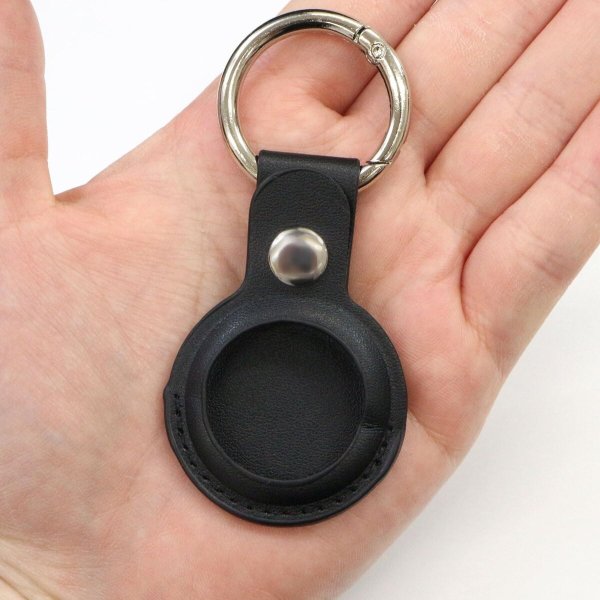 画像6: AirTag用 ケース レザー 【ブラック】 黒 エアタグ用 キーホルダー 丸型カラビナ カバー キーリング付き 紛失防止 きらきらぷんぷん丸 ATC-002 (6)