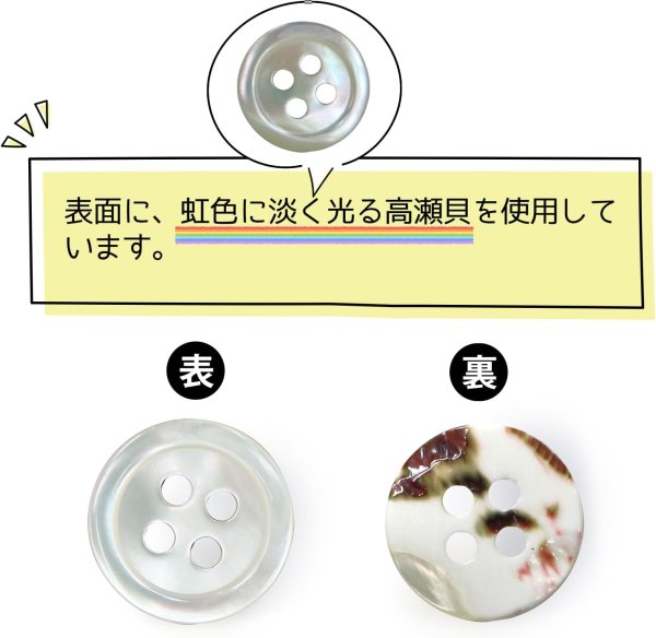 画像4: シェルボタン 貝製 片面 高瀬貝 シャツ 四つ穴 白 ホワイト 15個入り【10mm】きらきらぷんぷん丸 B-092 (4)