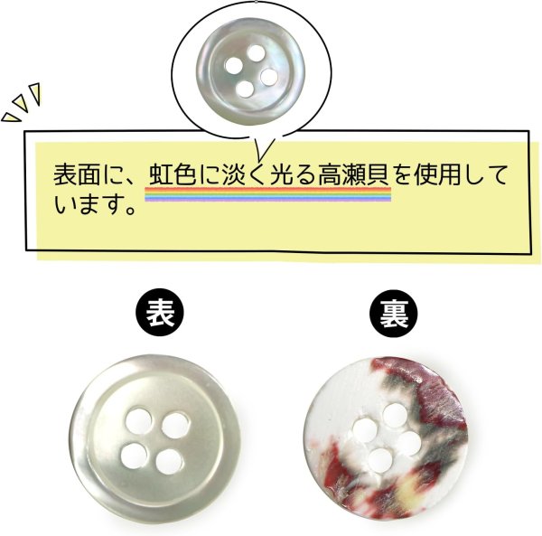 画像4: シェルボタン 貝製 片面 高瀬貝 シャツ 四つ穴 白 ホワイト 8個入り【12.5mm】きらきらぷんぷん丸 B-094 (4)