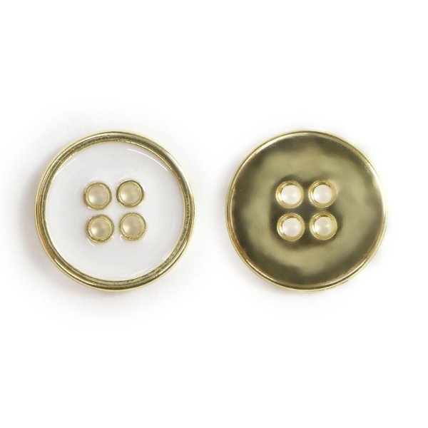 画像1: メタルボタン 四つ穴ボタン 【ゴールド&ホワイト】 金 白 ボタン 金属 メタル 飾りボタン 手芸 8個入り 【15mm】 きらきらぷんぷん丸 B-1023 (1)