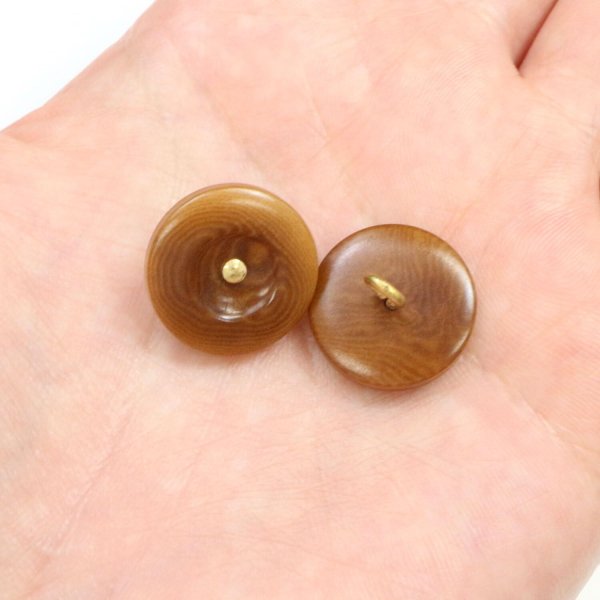 画像5: ナットボタン 足つきボタン 【ダークブラウン】 茶色 メタル ゴールド 足つき ウッド ボタン 飾りボタン 5個入り 【17.5mm】 きらきらぷんぷん丸 B-1066 (5)