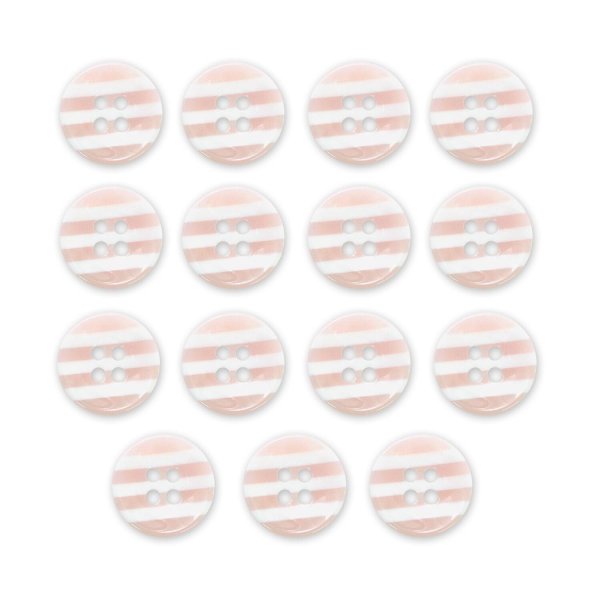 画像1: 四つ穴ボタン 縞模様 くぼみ 【ピンク&ホワイト】 白 12.5mm 15個入り ボタン しましま ストライプ ボーダー 可愛い おしゃれ シャツボタン 手芸 B-1112 (1)