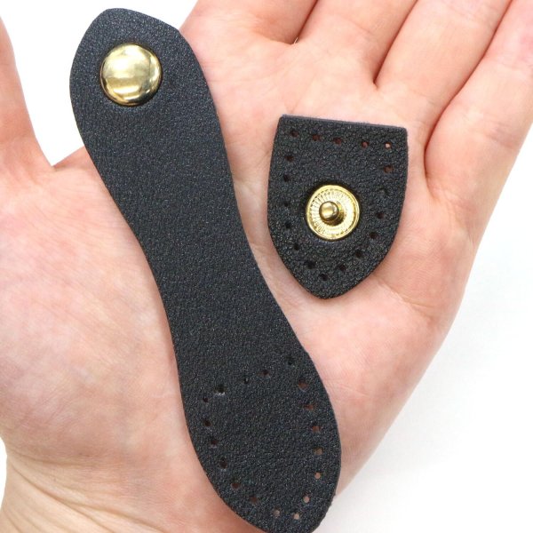 画像5: スナップボタン PUレザー付き 【ブラック】 黒 ゴールド 金 スナップ ボタン 縫い付けタイプ 打ち具不要 ハンドメイド 手芸 1組入り きらきらぷんぷん丸 B-1132 (5)
