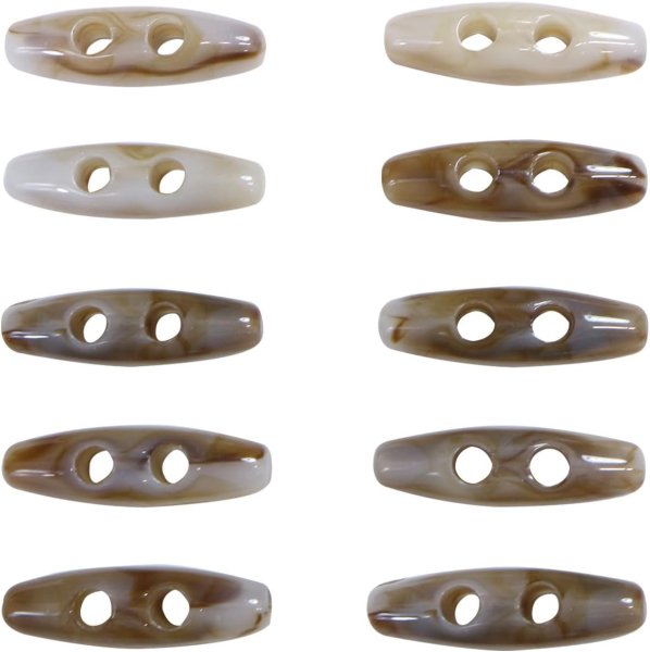 画像1: トグルボタン 31mm 10個入り 【ホワイト&ブラウン】 白 茶色 マーブル模様 水牛調 アクリル樹脂製 留め具 ダッフルコート 手芸 きらきらぷんぷん丸 B-1171 (1)