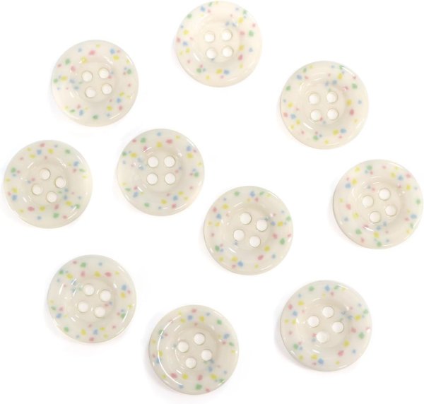 画像1: 四つ穴ボタン ランダムドット柄 パステルカラー アイボリー 10個入り【15mm】樹脂製 手芸 おしゃれ 可愛い きらきらぷんぷん丸 B-1174 (1)