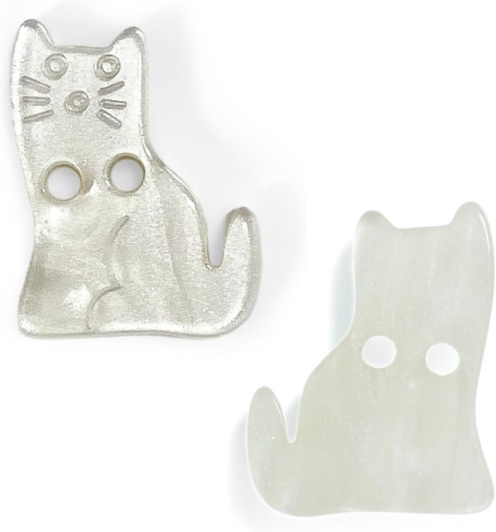 画像1: 二つ穴ボタン 猫 モチーフ【ホワイト】12個入り 白 パール風 光沢 シャツ ブラウス【11x14.5mm】手芸 おしゃれ 可愛い きらきらぷんぷん丸 B-1176 (1)