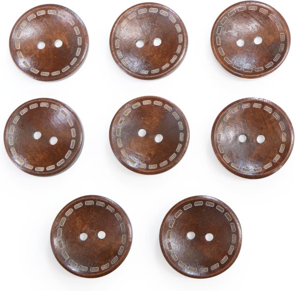 画像1: ウッドボタン 二つ穴 点線模様【ブラウン】茶色 皿型 8個入り【25mm】木製 手芸 おしゃれ 可愛い きらきらぷんぷん丸 B-1178 (1)