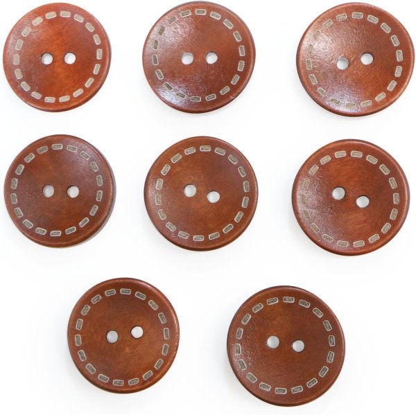 画像1: ウッドボタン 二つ穴 点線模様【レッドブラウン】赤茶色 皿型 8個入り【25mm】木製 手芸 おしゃれ 可愛い きらきらぷんぷん丸 B-1179 (1)