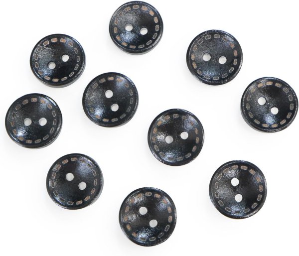 画像1: ウッドボタン 二つ穴 点線模様【ブラック】黒 皿型 10個入り【15mm】木製 手芸 おしゃれ 可愛い きらきらぷんぷん丸 B-1184 (1)