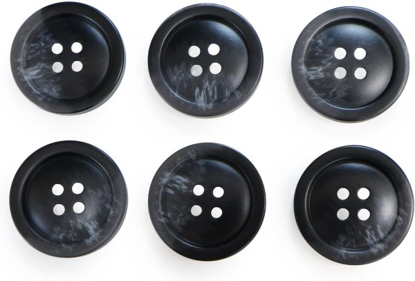 画像1: 四つ穴ボタン マーブル模様 グラデーション【ブラック】黒 6個入り【25mm】樹脂製 手芸 おしゃれ 可愛い きらきらぷんぷん丸 B-1192 (1)