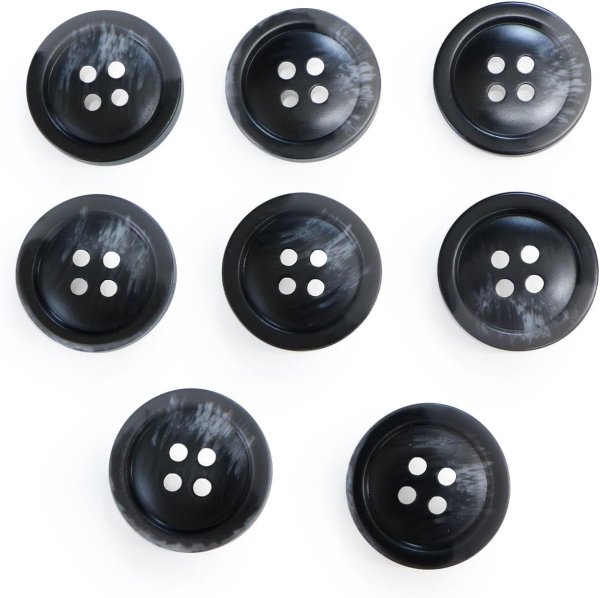 画像1: 四つ穴ボタン マーブル模様 グラデーション【ブラック】黒 8個入り【20mm】樹脂製 手芸 おしゃれ 可愛い きらきらぷんぷん丸 B-1196 (1)