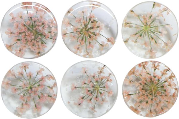 画像1: 足つきボタン ドライフラワー【ピンク】6個入り 花【16mm】手芸 樹脂製 可愛い おしゃれ きらきらぷんぷん丸 B-1203 (1)
