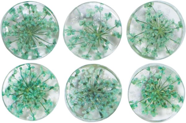画像1: 足つきボタン ドライフラワー【グリーン】6個入り 緑 花【16mm】手芸 樹脂製 可愛い おしゃれ きらきらぷんぷん丸 B-1204 (1)