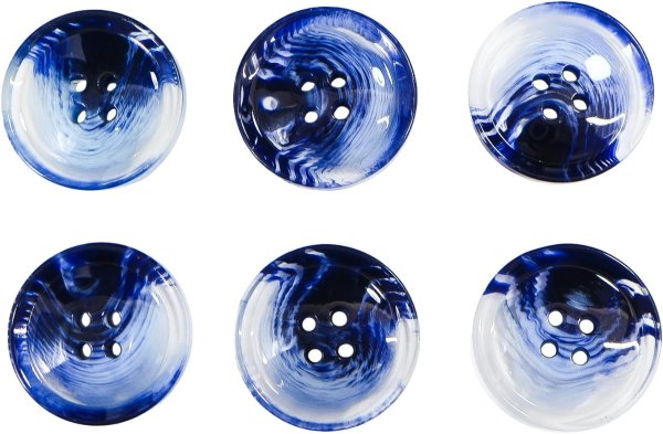 画像1: 四つ穴ボタン 水墨画風 マーブル グラデーション【ブルー】青 クリア 6個入り【25mm】樹脂製 手芸 おしゃれ きらきらぷんぷん丸 B-1208 (1)