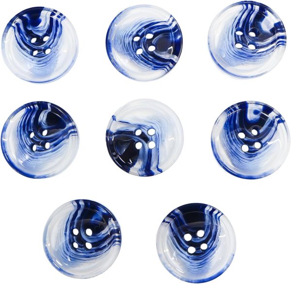 画像1: 四つ穴ボタン 水墨画風 マーブル グラデーション【ブルー】青 クリア 8個入り【21.5mm】樹脂製 手芸 おしゃれ きらきらぷんぷん丸 B-1210 (1)
