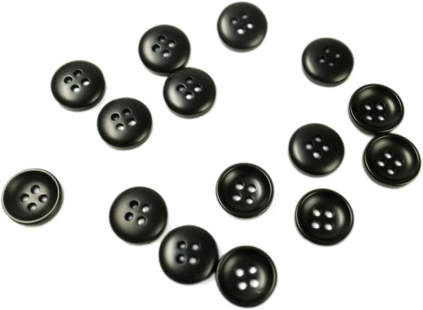 画像1: お椀型ボタン 四つ穴 マット ツヤなし [ブラック] 15個入り シャツ 手芸用 約11mm 樹脂ボタン きらきらぷんぷん丸 B-1228 (1)