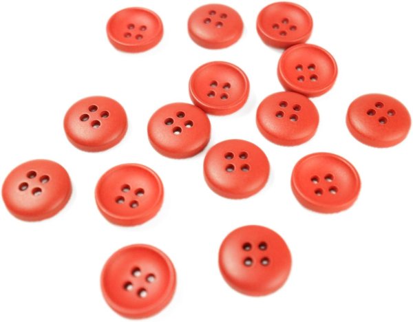 画像1: お椀型ボタン 四つ穴 マット ツヤなし【レッド】15個入り ミニ 服飾資材 シャツ 手芸用 約11mm 樹脂 きらきらぷんぷん丸 B-1230 (1)