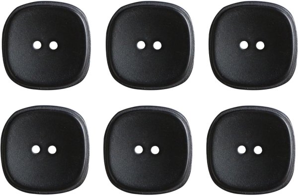 画像1: 二つ穴ボタン 四角 スクエア【ブラック】黒 6個入り マット【28mm】ツヤなし シンプル 樹脂製 手芸 おしゃれ 可愛い きらきらぷんぷん丸 B-1238 (1)