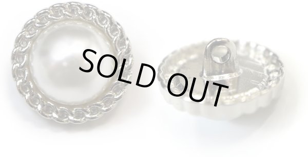 画像1: パールボタン 装飾 【チェーン風 シルバー】 ホワイト 白 ビジュー 飾り 縫製 袖口 8個入り 【18mm】 きらきらぷんぷん丸 B-124 (1)