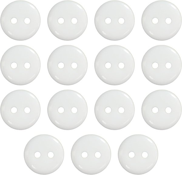 画像1: 二つ穴ボタン【ホワイト】白 シンプル 15個入り【10mm】ツヤあり ベーシック 樹脂製 手芸 おしゃれ きらきらぷんぷん丸 B-1241 (1)