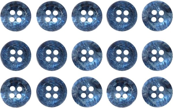 画像1: 四つ穴ボタン マーブル 光沢【ブルー】青 15個入り【11mm】ツヤあり 樹脂製 手芸 おしゃれ きらきらぷんぷん丸 B-1246 (1)