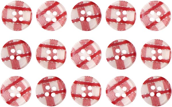 画像1: 四つ穴ボタン ギンガムチェック フチなし【レッド】赤 15個入り【12mm】ランダム 樹脂製 手芸 かわいい おしゃれ きらきらぷんぷん丸 B-1262 (1)