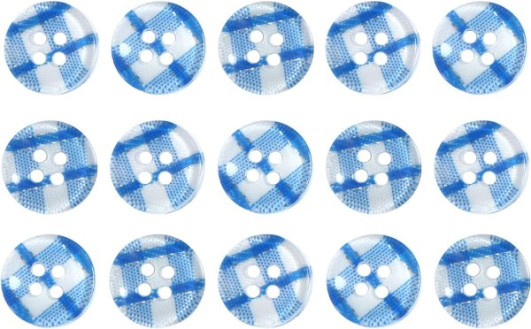 画像1: 四つ穴ボタン ギンガムチェック フチなし【ブルー】青 15個入り【12mm】ランダム 樹脂製 手芸 かわいい おしゃれ きらきらぷんぷん丸 B-1263 (1)