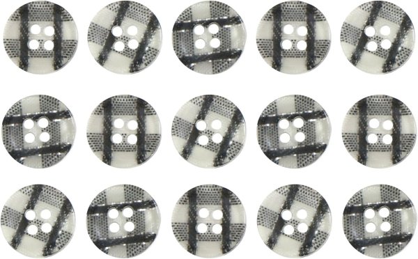 画像1: 四つ穴ボタン ギンガムチェック フチなし【ブラック】黒 15個入り【12mm】ランダム 樹脂製 手芸 かわいい おしゃれ きらきらぷんぷん丸 B-1265 (1)
