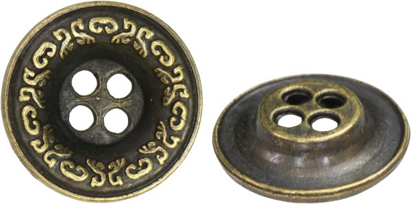 画像1: 装飾メタルボタン 四つ穴【ゴールド】金 丸ボタン 金属 手芸 アンティーク 飾り 8個入【15mm】きらきらぷんぷん丸 B-1267 (1)