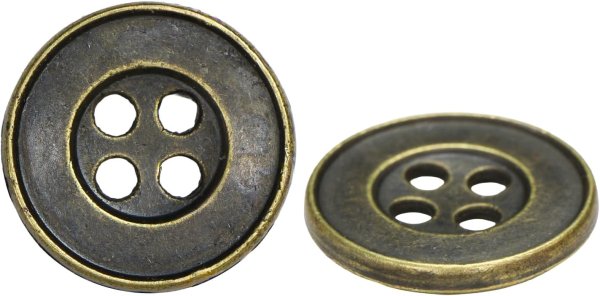 画像1: メタルボタン 四つ穴 シンプル【 アンティークゴールド】金 丸ボタン 金属 手芸 10個入【15mm】きらきらぷんぷん丸 B-1270 (1)