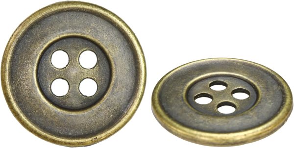 画像1: メタルボタン 四つ穴 シンプル【 アンティークゴールド】金 丸ボタン 金属 手芸 8個入【20mm】きらきらぷんぷん丸 B-1272 (1)