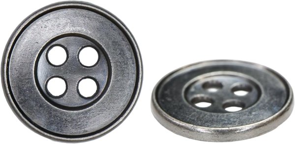 画像1: メタルボタン 四つ穴 シンプル【 アンティークシルバー】銀 丸ボタン 金属 手芸 10個入【15mm】きらきらぷんぷん丸 B-1273 (1)