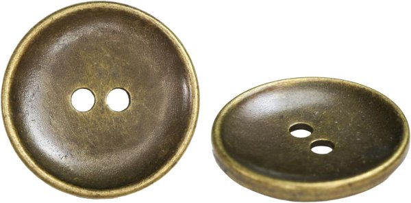 画像1: メタルボタン 二つ穴 お椀型【アンティークゴールド】金 丸ボタン 金属 手芸 10個入【18mm】きらきらぷんぷん丸 B-1277 (1)