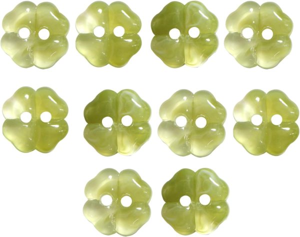 画像1: 二つ穴ボタン 四つ葉 クローバー【グリーン】緑 10個入り【12mm】マーブル模様 樹脂製 手芸 かわいい おしゃれ きらきらぷんぷん丸 B-1282 (1)