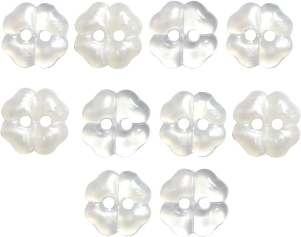 画像1: 二つ穴ボタン 四つ葉 クローバー【ホワイト】白 10個入り【12mm】マーブル模様 樹脂製 手芸 かわいい おしゃれ きらきらぷんぷん丸 B-1283 (1)