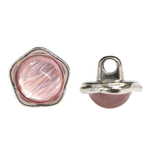画像1: 足つきボタン オーロラ 飾り【ピンク】10個入り【10mm】シルバー 光沢 五角形 シャンクタイプ 樹脂製 手芸 かわいい おしゃれ きらきらぷんぷん丸 B-1289 (1)