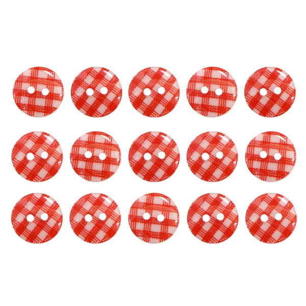 画像1: 二つ穴ボタン チェック柄【レッド】赤 15個入り【13mm】フチなし 樹脂製 手芸 おしゃれ きらきらぷんぷん丸 B-1341 (1)