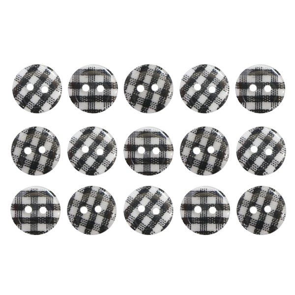 画像1: 二つ穴ボタン チェック柄【ブラック】黒 15個入り【13mm】フチなし 樹脂製 手芸 おしゃれ きらきらぷんぷん丸 B-1342 (1)