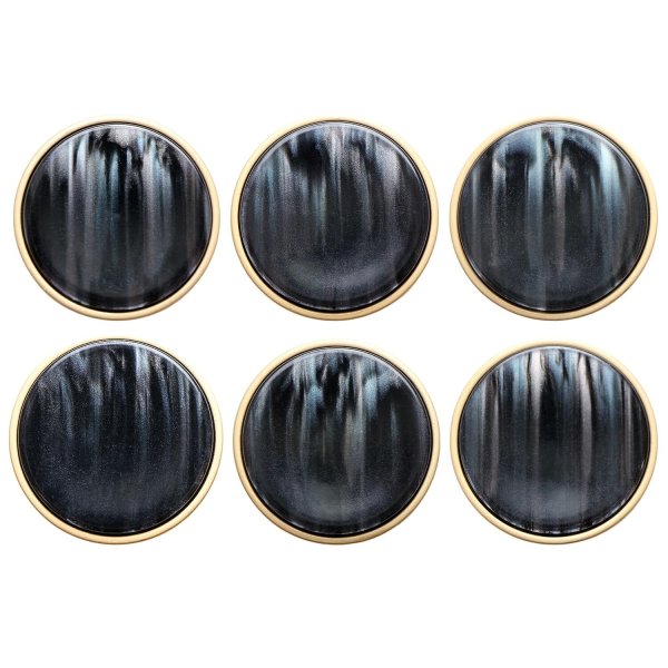 画像1: 飾りボタン ストライプ柄 【ブラック】23mm 6個入り 手芸 装飾 おしゃれ 足つき 洋服 シャンク 偏光 きらきらぷんぷん丸 B-1343 (1)